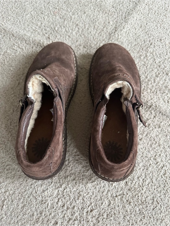 UGG Shoes - UGG Australia Brown Suede Shearling Fur Lined Buckle Slip On Mules Booties Clogs